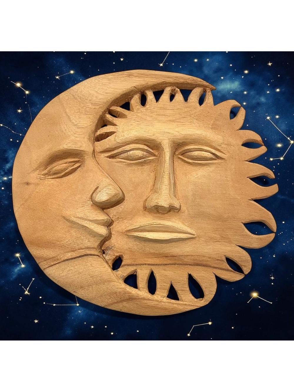 Jamaican Hand Carved Wood Sun Moon Wall Art Signed E Reid 2001 13” Folk Art